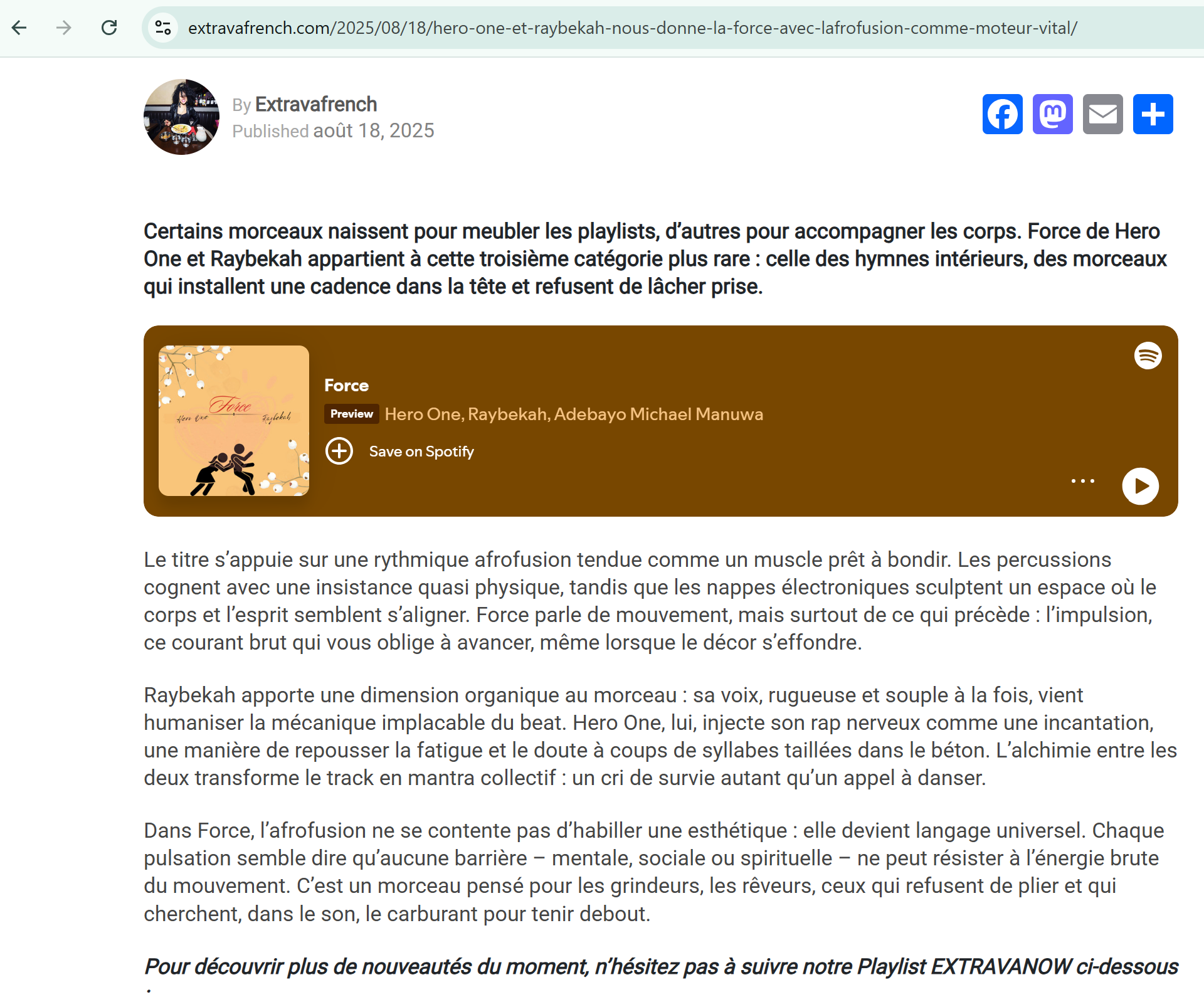 Extravafrench article about Force